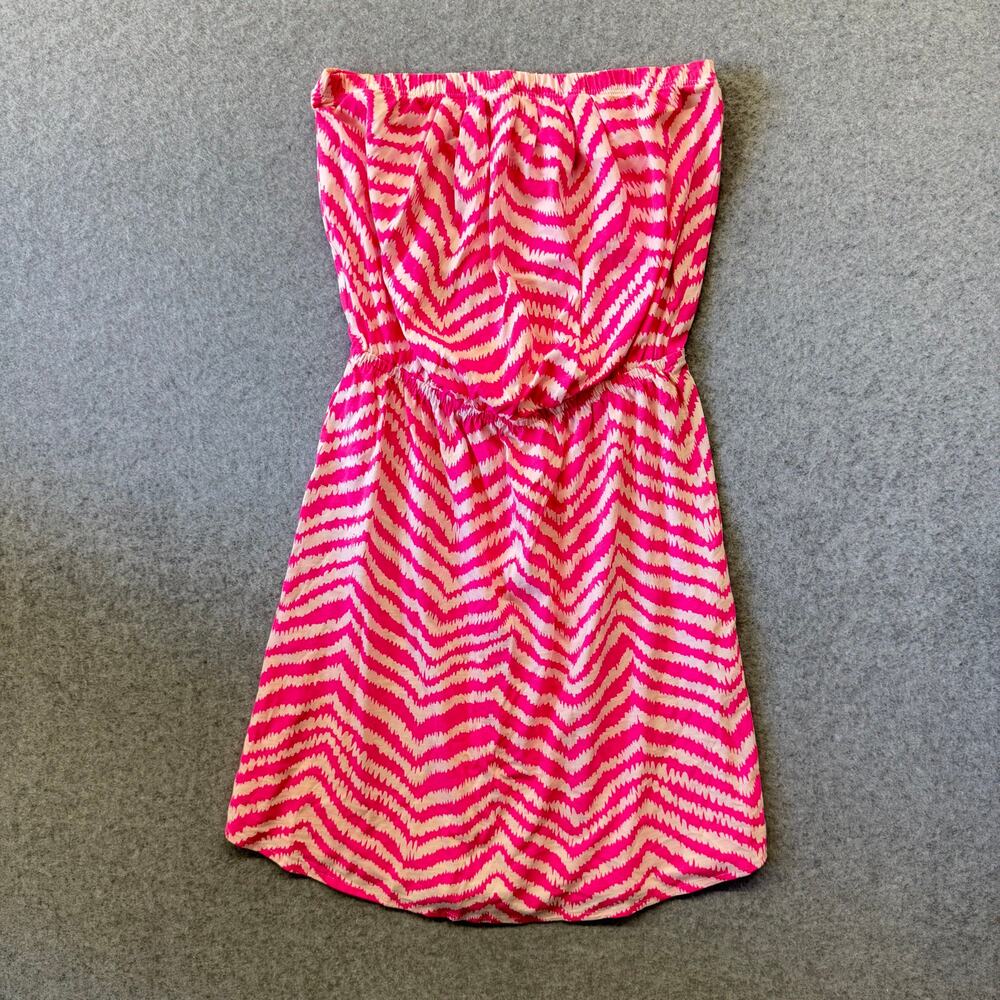 Lilly Pulitzer Windsor Strapless Dress XS Pink Zebron Chevron Mini Beach Travel